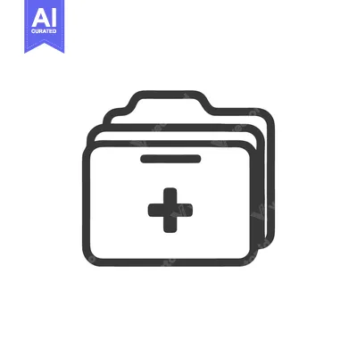 Aset desain premium: Medical Records Folder Icon with Plus Sign, Minimalist Design