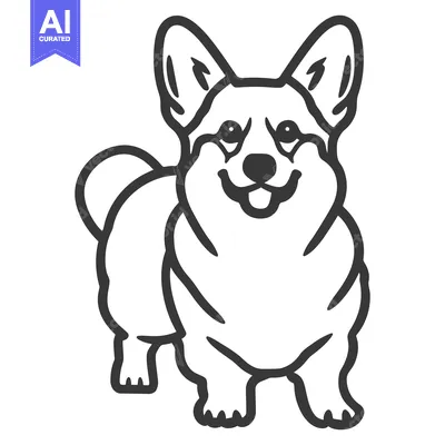 A stylized outline illustration depicting a happy dog standing proudly