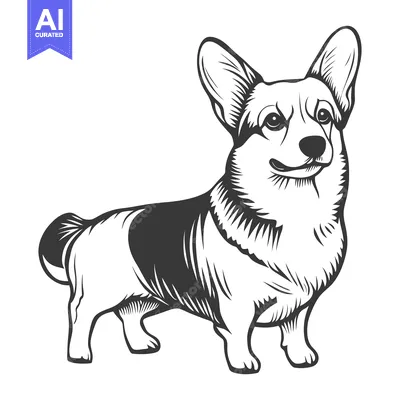Premium design asset: A standing corgi dog with black and white markings details