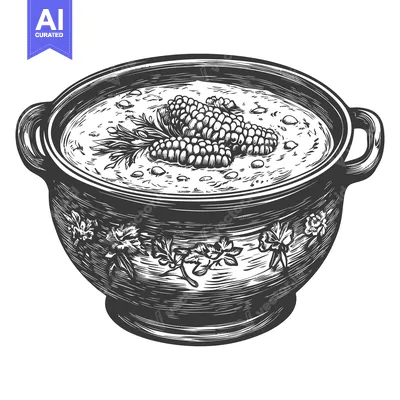 Aset desain premium: A Decorative Bowl of Creamy Soup with Berries