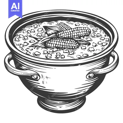 Premium design asset: A large pot of stew with corn on the cob