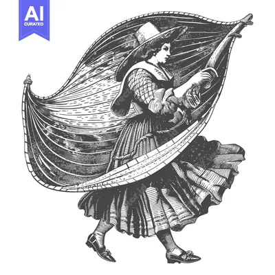 Aset premium populer: Woman in Wide Brimmed Hat Holding Large Sail