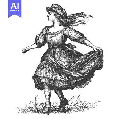 Popular premium asset: A Young Woman Walks Through Tall Grass Wearing a Dress and Cap
