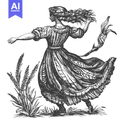 Aset desain premium: A Woman in a Long Dress Dances in a Field