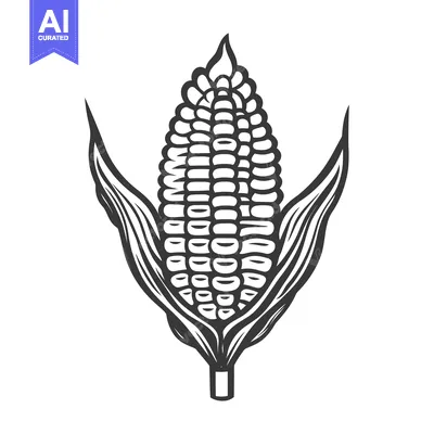 Aset desain premium: A detailed black and white illustration of an ear of corn