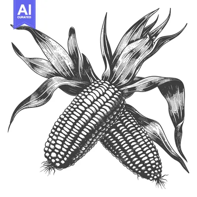 Aset premium populer: Two ears of corn with leaves detailed illustration
