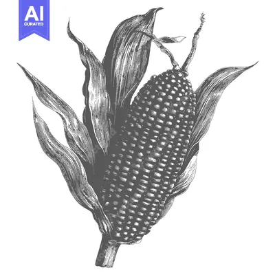 Aset premium populer: Detailed Engraving of an Ear of Corn in Husk