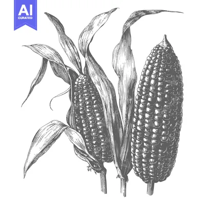 Two Ears Of Corn With Husks And Leaves