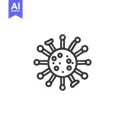 Line Art Illustration of a Coronavirus Cell on White Background