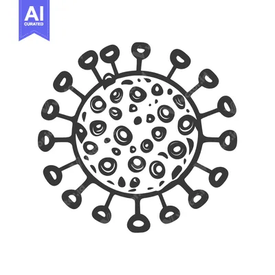 Aset desain premium: A simple black and white drawing depicting a microscopic virus
