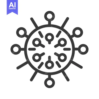 Aset desain premium: A black and white minimalist illustration of a virus or cell