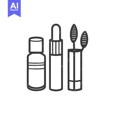 Aset desain premium: Various cosmetic products are presented in a simple illustrative linea