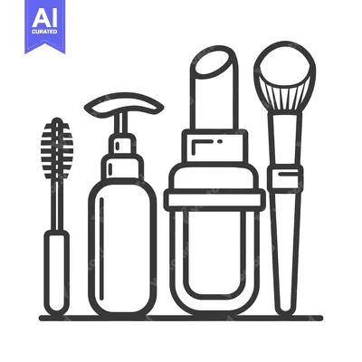 Aset desain premium: Simple vector outline illustration of cosmetics and beauty tools