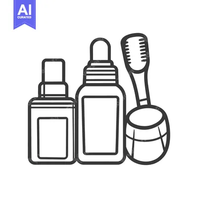 Aset premium populer: Various cosmetic products and tools displayed in a simple black and wh