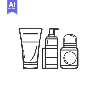 Premium design asset: Line drawings depict several beauty and skincare product containers