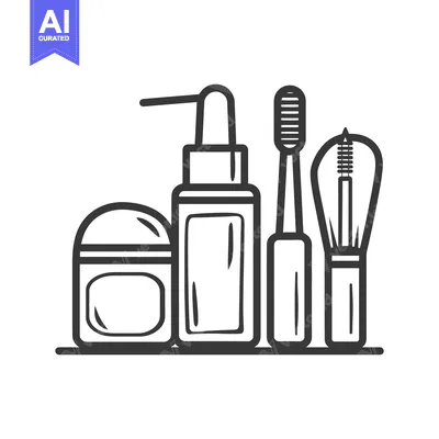 Aset premium populer: Collection of beauty products displayed in an illustrated line drawing