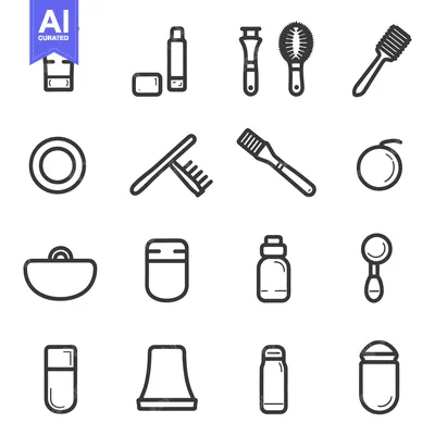 Aset premium populer: Minimalist illustrations of various grooming and cosmetic products are