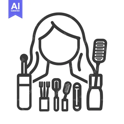Woman with various makeup tools and beauty accessories shown