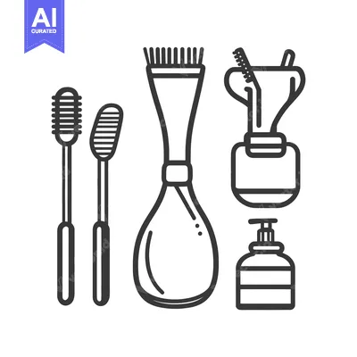 Aset desain premium: A monochromatic collection of grooming and hygiene essentials displaye