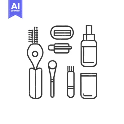 Aset desain premium: Several beauty and cosmetic tools are arranged in a grid pattern