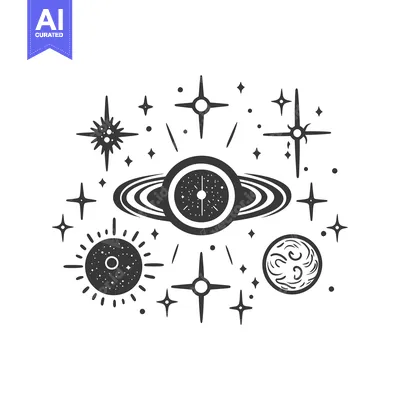 Aset premium populer: A stylized artistic depiction of planets and celestial objects