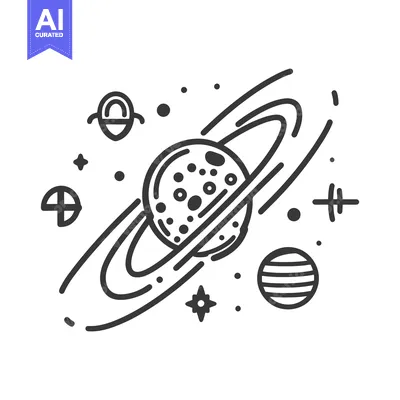 Aset desain premium: Illustration of planets asteroids and stars in outer space