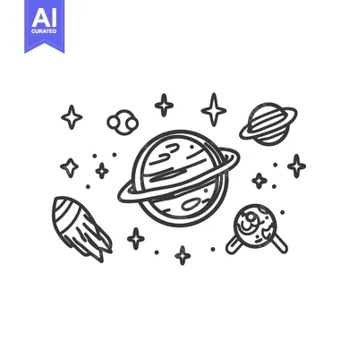 An Illustration of Planets Stars and a Spaceship in Space