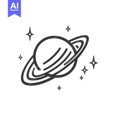 Premium design asset: A minimalist illustration of a ringed planet with stars around it