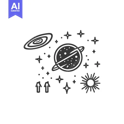Aset desain premium: A simple minimalist illustration depicting celestial objects in space