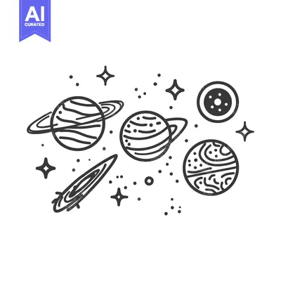 Drawn collection of planets stars and a comet in space