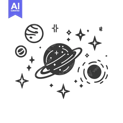 Aset desain premium: A graphic illustration of planets stars and other celestial bodies