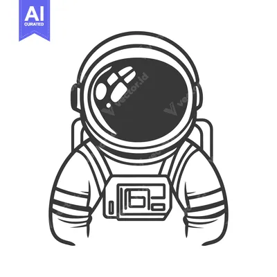 Aset desain premium: A graphic illustration of a black and white astronaut figure