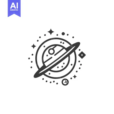 Premium design asset: A stylized monochrome graphic depicting a planet with rings