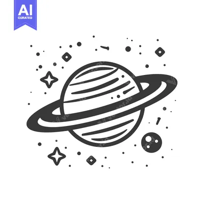 Aset desain premium: A simple black and white illustration of a ringed planet