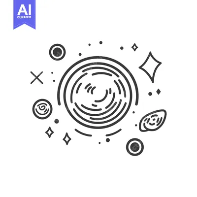 Premium design asset: A circular central object surrounded by celestial elements