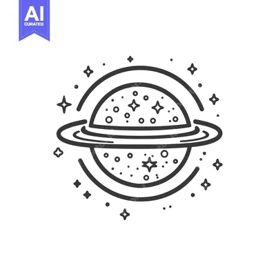 Aset premium populer: A simple black and white illustration of a planet and stars
