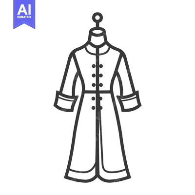Aset desain premium: A formal black and white illustration of a long coat garment
