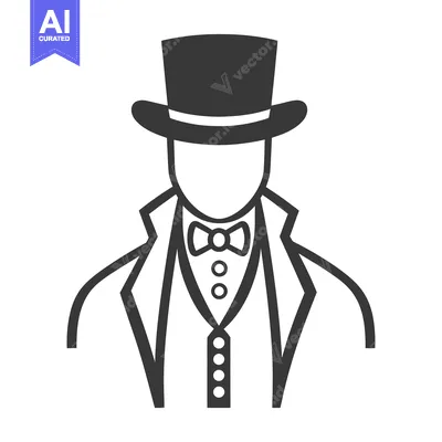 Aset desain premium: An Illustrated Figure Wearing Formal Attire Including A Top Hat