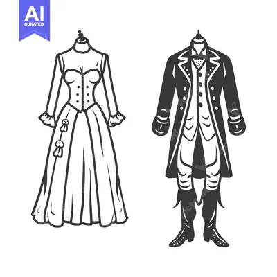 Aset desain premium: Classic formal attire for a woman and a gentleman on display