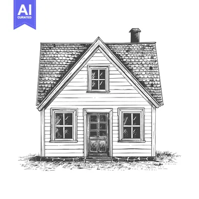 Aset premium populer: A charming small house sketch with gabled roof