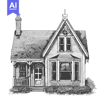 Aset desain premium: A charming vintage house illustration in black and white