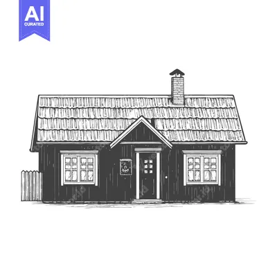 Aset premium populer: A charming wood cabin with a shingle roof and small fence