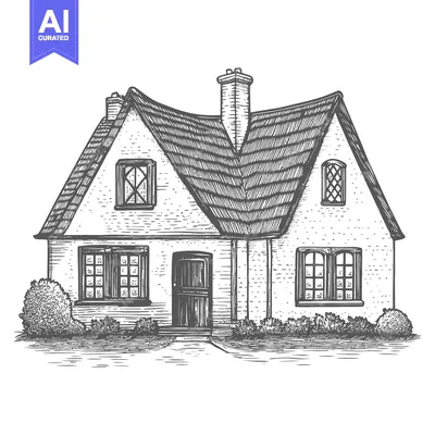 Aset desain premium: Charming Cottage House Architectural Illustration Drawing