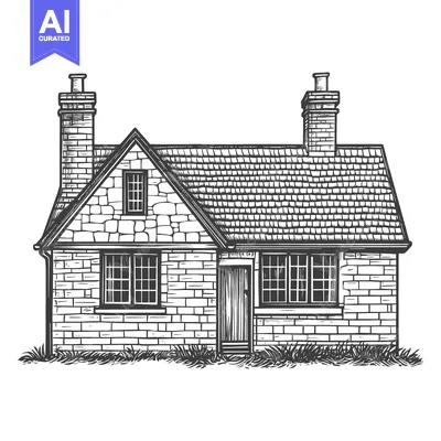 Popular premium asset: Stone Cottage House Architectural Drawing Illustration