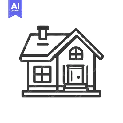 Aset desain premium: Simple House Icon with Chimney, Window, and Door in Black Outline