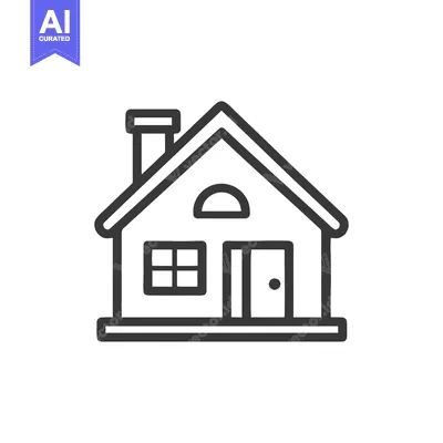 Aset premium populer: Simple House Icon with Chimney, Door, and Window in Black Outline