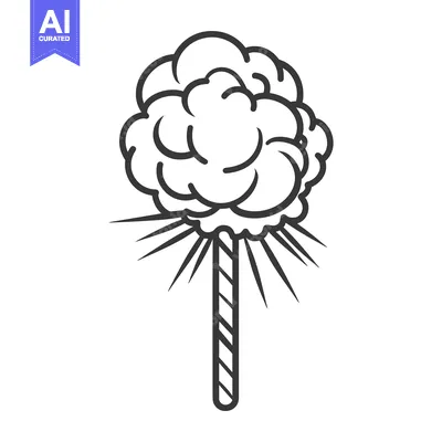 Aset desain premium: Simple black and white drawing depicts a cotton candy treat