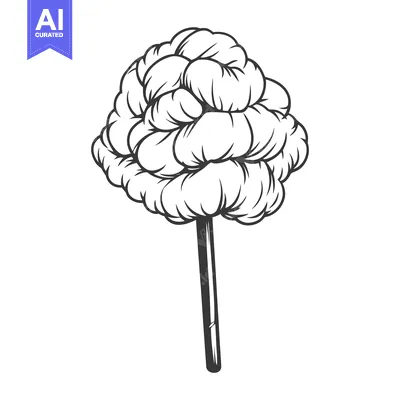 Aset desain premium: A black and white drawing of fluffy cotton candy on a stick