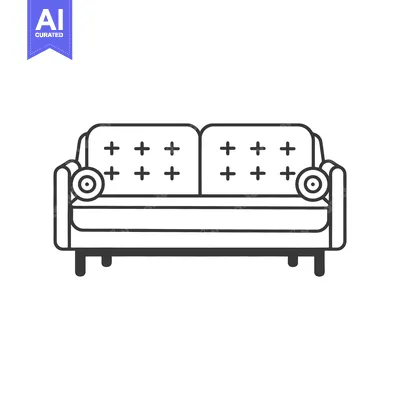 Aset premium populer: A simple black and white line drawing of a sofa