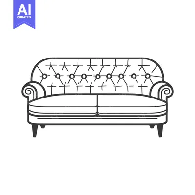 Aset desain premium: A Detailed Black And White Illustration Of A Couch